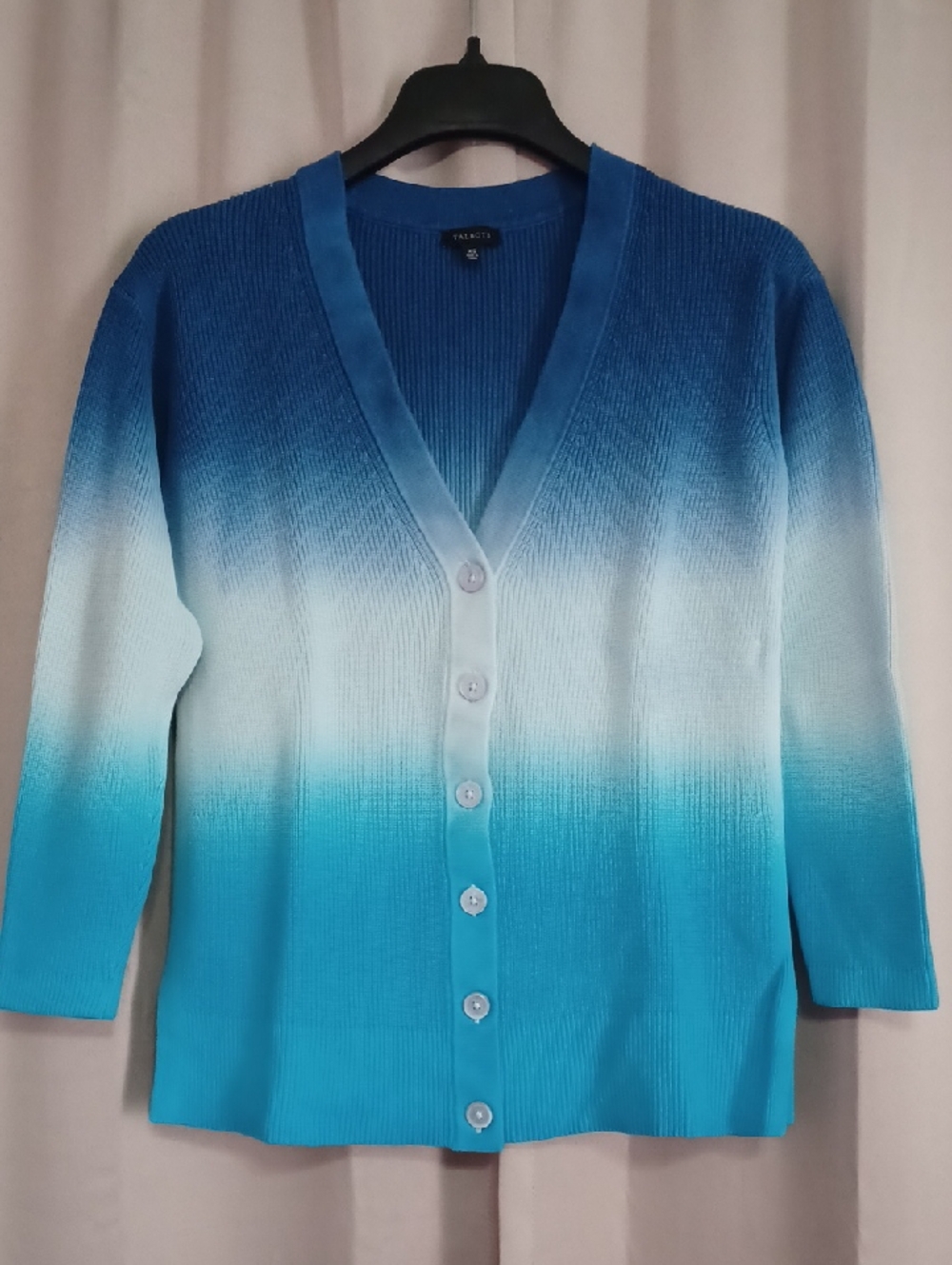 Talbots Blue Ombre Dip-Dye Girlfriend Ribbed Cardigan V-Neck Button Front XS